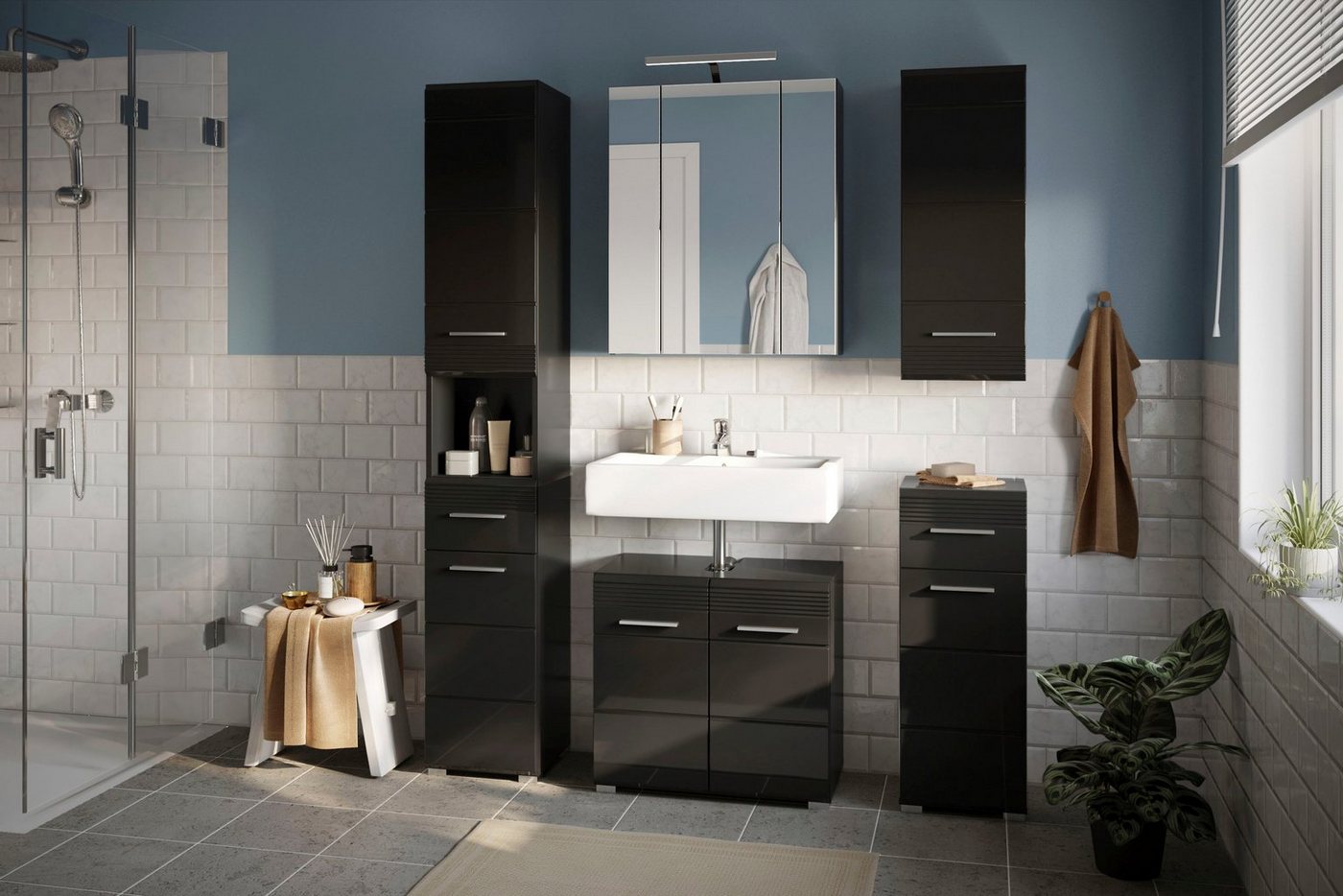 Home affaire Hängeschrank Malmö, Breite 30 cm, 1 Tür (Türanschlag wechselbar), 2 Einlegeböden in verschiedenen Farben erhältlich, Badmöbel, Badschrank, Schrank, – Bild 5 von 5