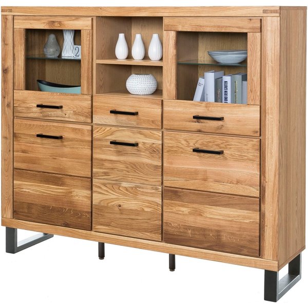 Home affaire Highboard (1 St), Industriestil, Teilmassiv Eiche, schwarze Elemente, Modern