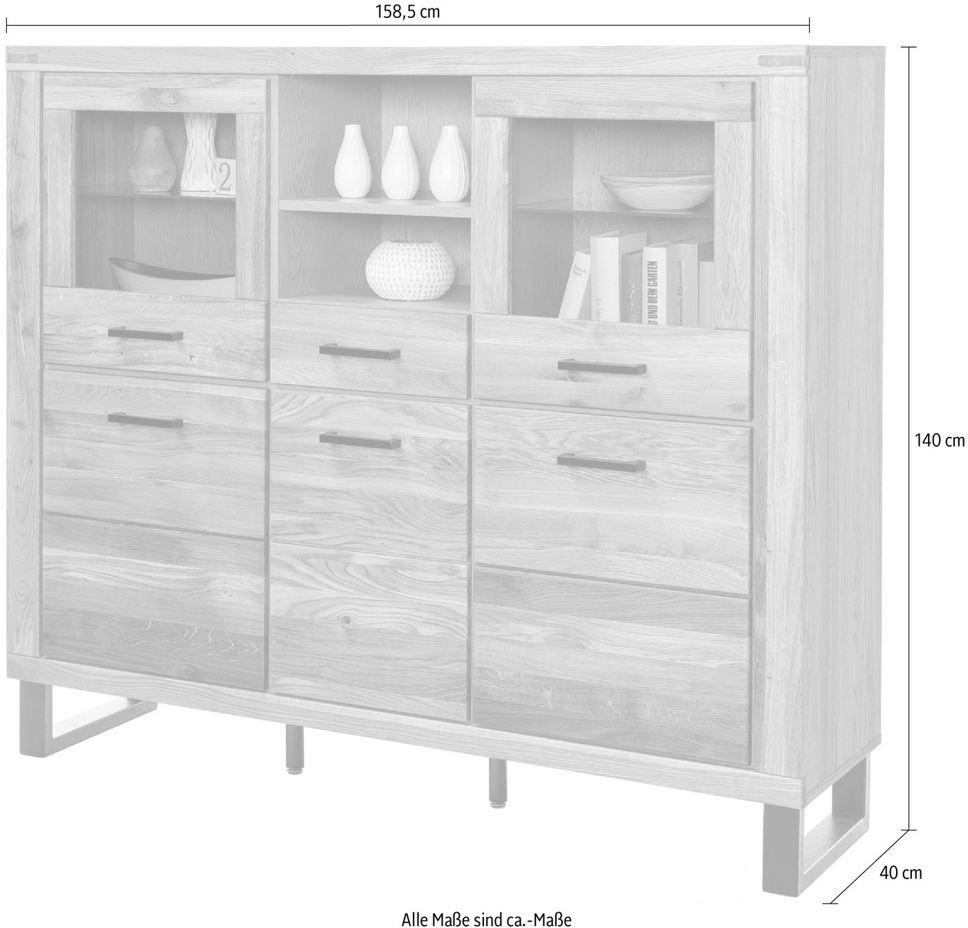 Home affaire Highboard (1 St), Industriestil, Teilmassiv Eiche, schwarze Elemente, Modern – Bild 2 von 2