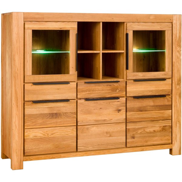 Home affaire Highboard, mit stylischen Schwarzen Akzenten, 3 Schubladen, 14 Fächer.