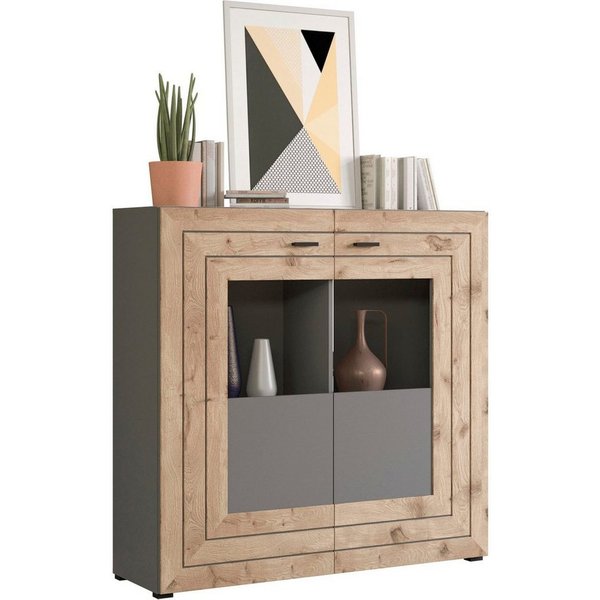 Home affaire Highboard Aalborg, Höhe 117cm, 2 Glastüren, 6 Fächer, 2-farbig, Metallgriffe, Anrichte, Schrank, Kommode, Midischrank, Wohnmöbel, Wohnzimmer