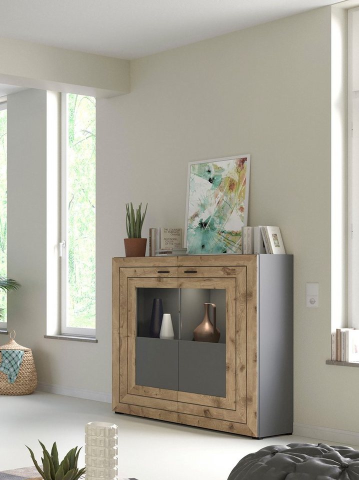Home affaire Highboard Aalborg, Höhe 117cm, 2 Glastüren, 6 Fächer, 2-farbig, Metallgriffe, Anrichte, Schrank, Kommode, Midischrank, Wohnmöbel, Wohnzimmer – Bild 2 von 5