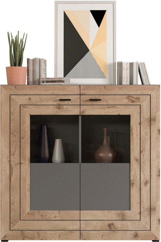 Home affaire Highboard Aalborg, Höhe 117cm, 2 Glastüren, 6 Fächer, 2-farbig, Metallgriffe, Anrichte, Schrank, Kommode, Midischrank, Wohnmöbel, Wohnzimmer – Bild 3 von 5