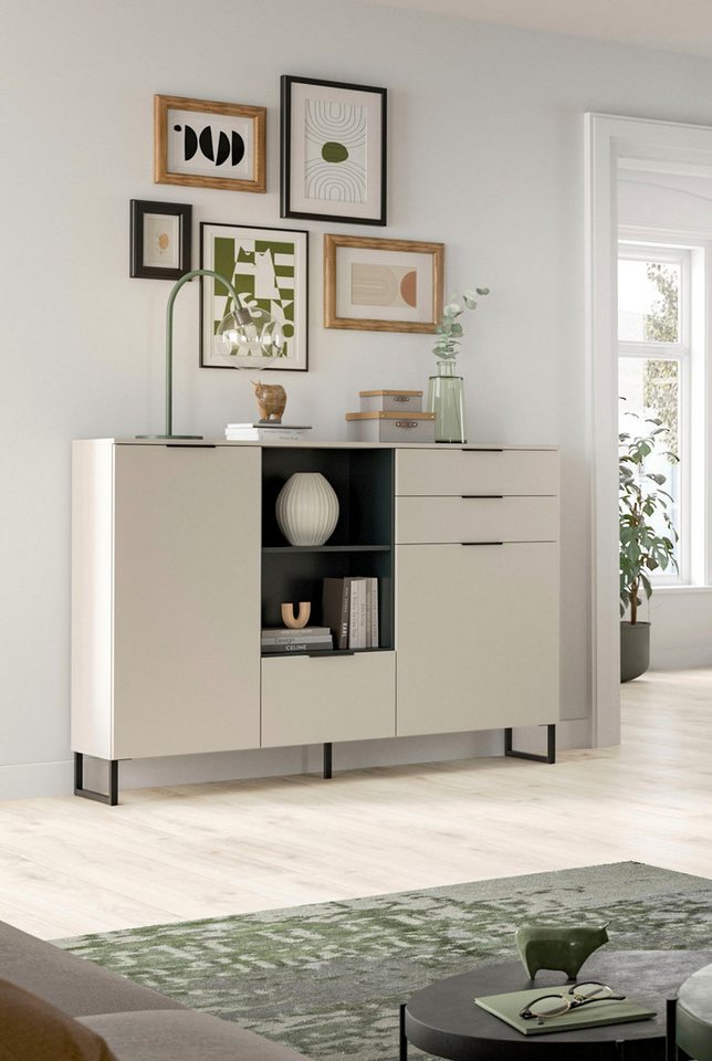 Home affaire Highboard ADIO, Breite 150cm, 2 Türen, 1 Klappe, 2 Schubkästen, mit Metall-Kufen (1 St), Sideboard, Kommode, Lowboard, Schrank, Wohnzimmerschrank,  – Bild 2 von 5