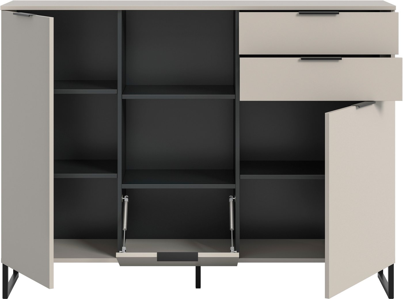 Home affaire Highboard ADIO, Breite 150cm, 2 Türen, 1 Klappe, 2 Schubkästen, mit Metall-Kufen (1 St), Sideboard, Kommode, Lowboard, Schrank, Wohnzimmerschrank,  – Bild 4 von 5