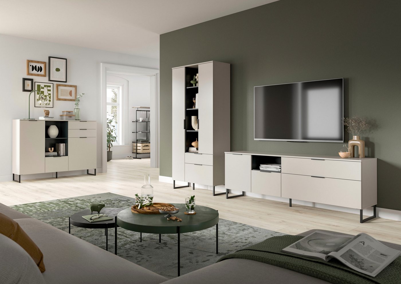 Home affaire Highboard ADIO, Breite 150cm, 2 Türen, 1 Klappe, 2 Schubkästen, mit Metall-Kufen (1 St), Sideboard, Kommode, Lowboard, Schrank, Wohnzimmerschrank,  – Bild 5 von 5