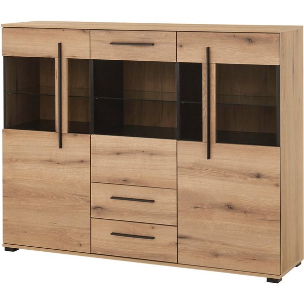 Home affaire Highboard Cantara, moderner Schrank, Vitrine in Eiche Dekor, Weiß oder Kaschmir, schwarze Stangengriffe, ausreichend Stauraum, vielseitig einsetzba