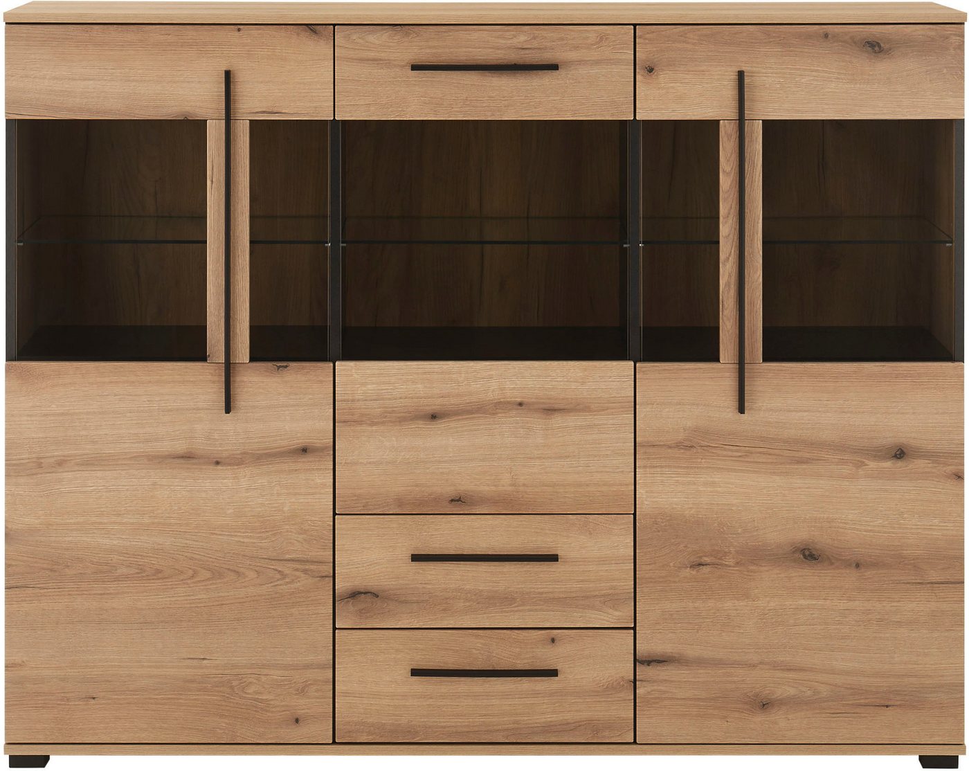 Home affaire Highboard Cantara, moderner Schrank, Vitrine in Eiche Dekor, Weiß oder Kaschmir, schwarze Stangengriffe, ausreichend Stauraum, vielseitig einsetzba – Bild 5 von 5