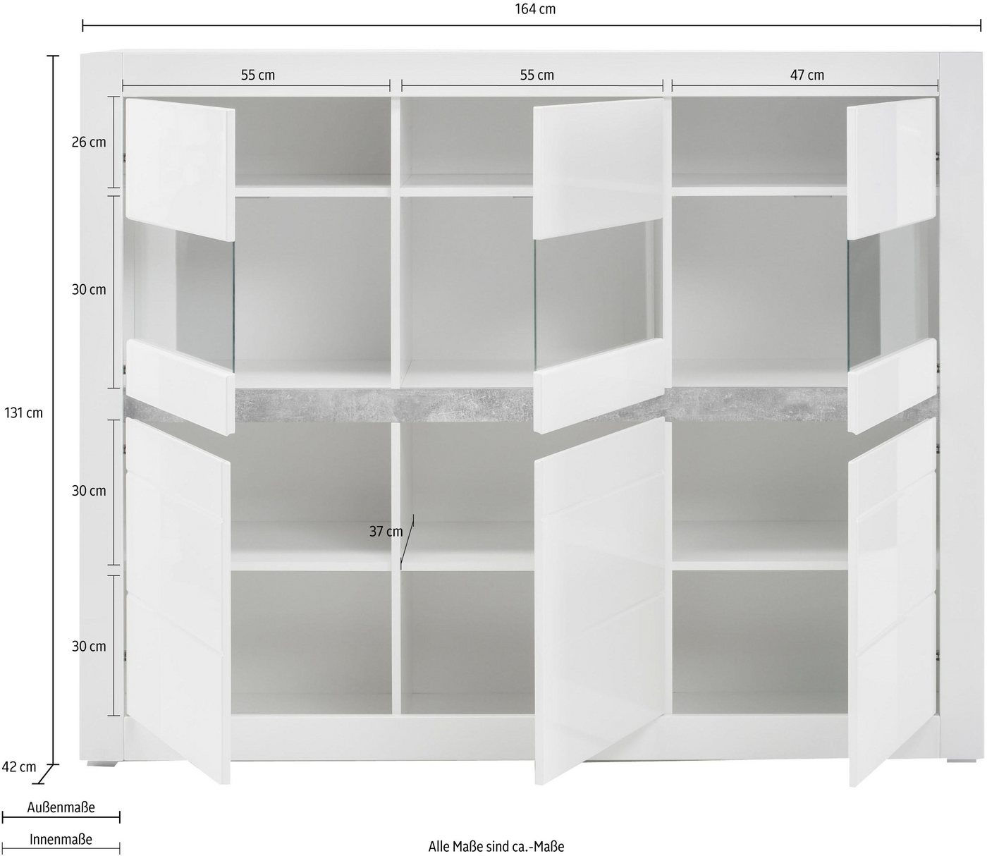 Home affaire Highboard Carat, Breite 164 cm, Blende in weiß und betonfarben im Lieferumfang – Bild 5 von 5
