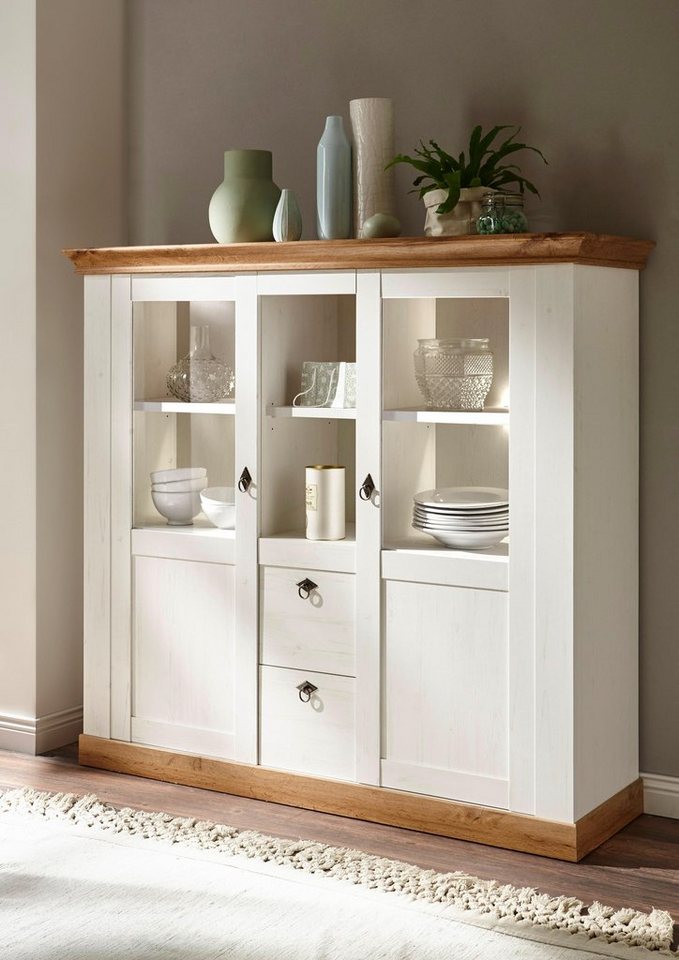 Home affaire Highboard Cremona, moderner Schrank, Hochkommode Stauraumelement im Landhausstil, Metallgriffe, ausreichend Stauraum, vielseitig einsetzbar 148 cm  – Bild 2 von 5