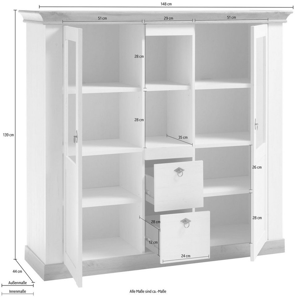 Home affaire Highboard Cremona, moderner Schrank, Hochkommode Stauraumelement im Landhausstil, Metallgriffe, ausreichend Stauraum, vielseitig einsetzbar 148 cm  – Bild 5 von 5
