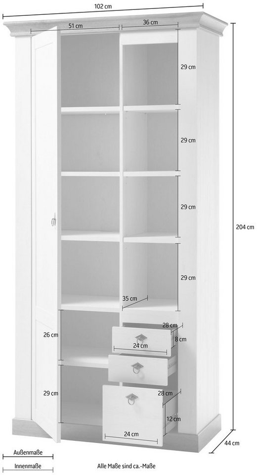 Home affaire Highboard Cremona, Schrank, Wohnzimmerschrank, Mehrzweckschrank, Regal, im Landhausstil, ausreichend Stauraum, vielseitig, 204 cm hoch – Bild 5 von 5