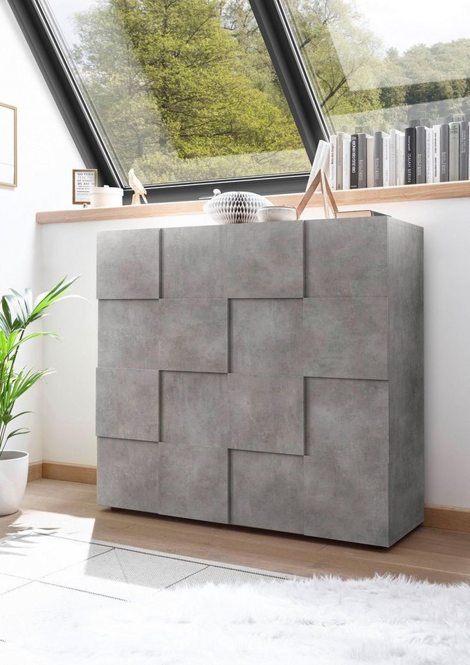 Home affaire Highboard Dama Höhe 111 cm, Breite 121 cm, Kommode 2 Türen, Hochkommode, Front in 3D-Optik, viel Stauraum, verschiedene Farben – Bild 2 von 5