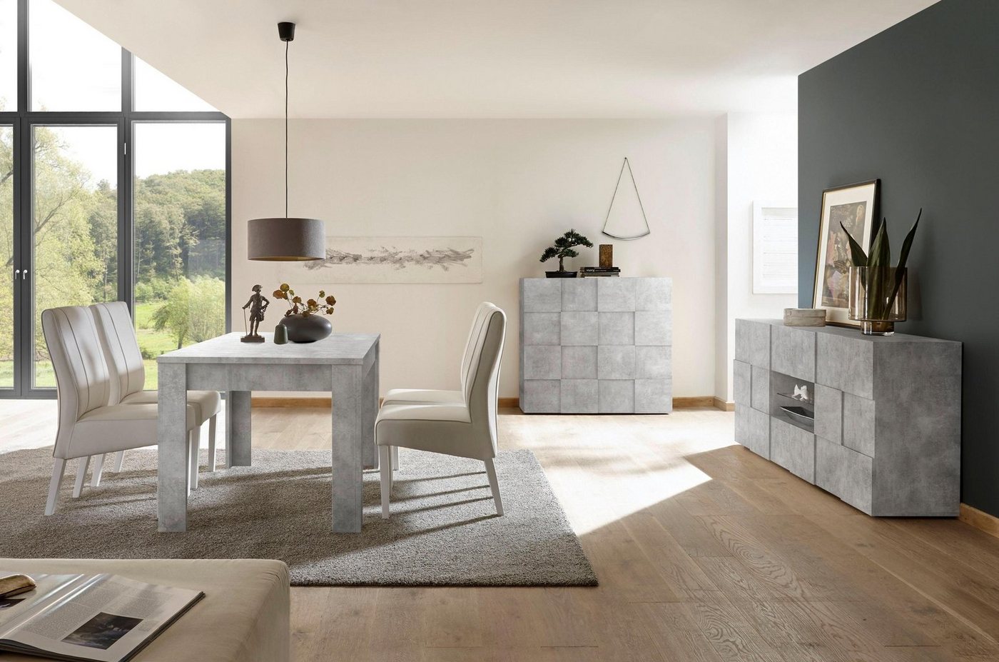 Home affaire Highboard Dama Höhe 111 cm, Breite 121 cm, Kommode 2 Türen, Hochkommode, Front in 3D-Optik, viel Stauraum, verschiedene Farben – Bild 5 von 5