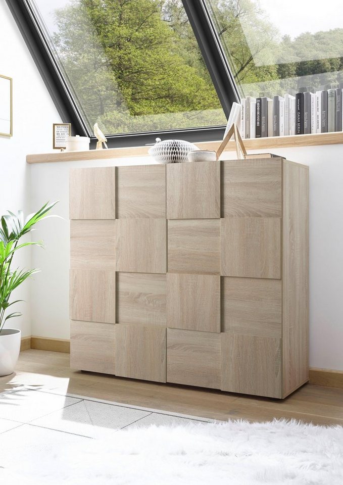 Home affaire Highboard Dama Höhe 111 cm, Breite 121 cm, Kommode 2 Türen, Hochkommode, Front in 3D-Optik, viel Stauraum, verschiedene Farben – Bild 2 von 5