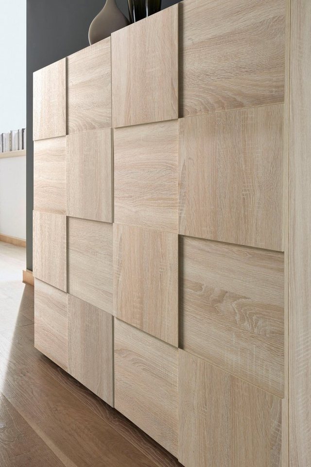 Home affaire Highboard Dama Höhe 111 cm, Breite 121 cm, Kommode 2 Türen, Hochkommode, Front in 3D-Optik, viel Stauraum, verschiedene Farben – Bild 4 von 5