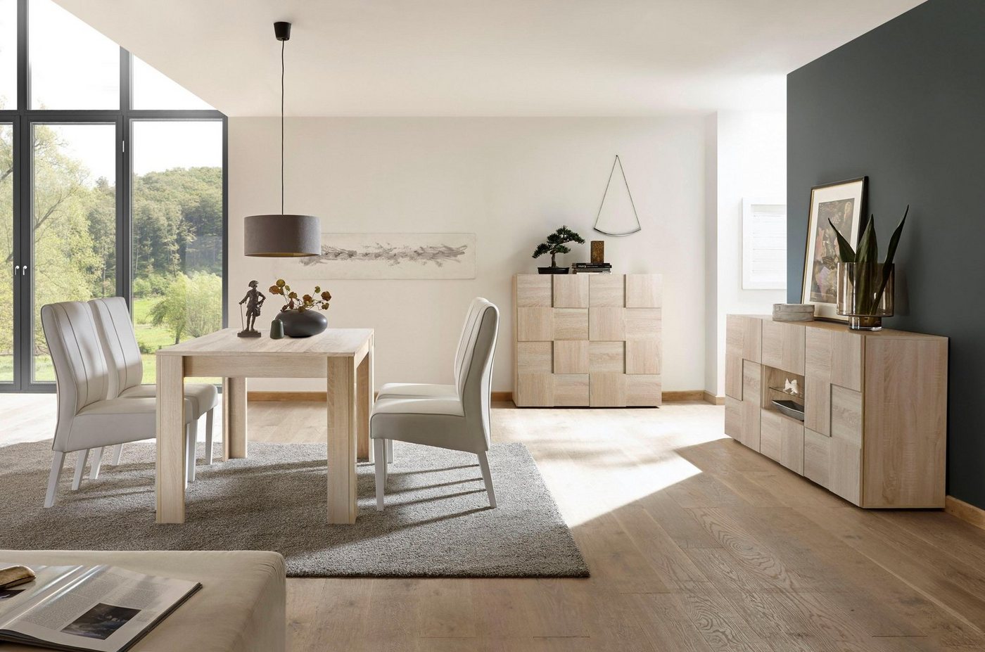 Home affaire Highboard Dama Höhe 111 cm, Breite 121 cm, Kommode 2 Türen, Hochkommode, Front in 3D-Optik, viel Stauraum, verschiedene Farben – Bild 5 von 5