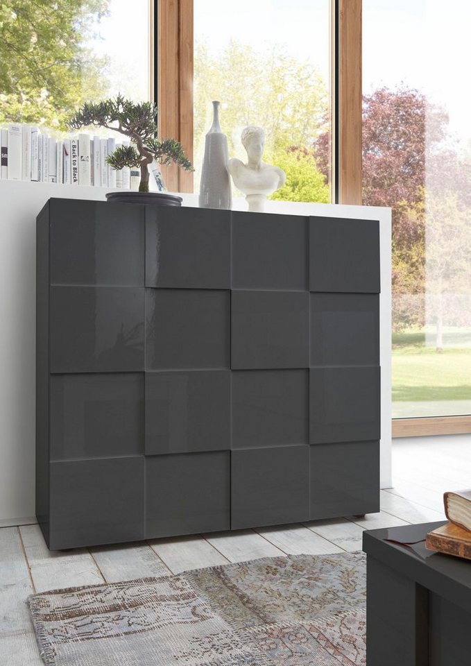 Home affaire Highboard Dama Höhe 111 cm, Breite 121 cm, Kommode 2 Türen, Hochkommode, Front in 3D-Optik, viel Stauraum, verschiedene Farben – Bild 2 von 5