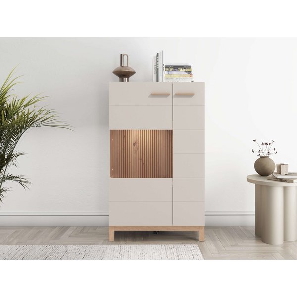 Home affaire Highboard Essex, Hochkommode, Vitrine, Glasvitrine, Kombi-Highboard, Modernes Highboard in Kaschmir mit Glasfront & Lamellen-Optik