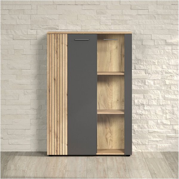 Home affaire Highboard Estepona (1 St), Vitrine, Tür mit Rillen-Optik, Breite 91 cm
