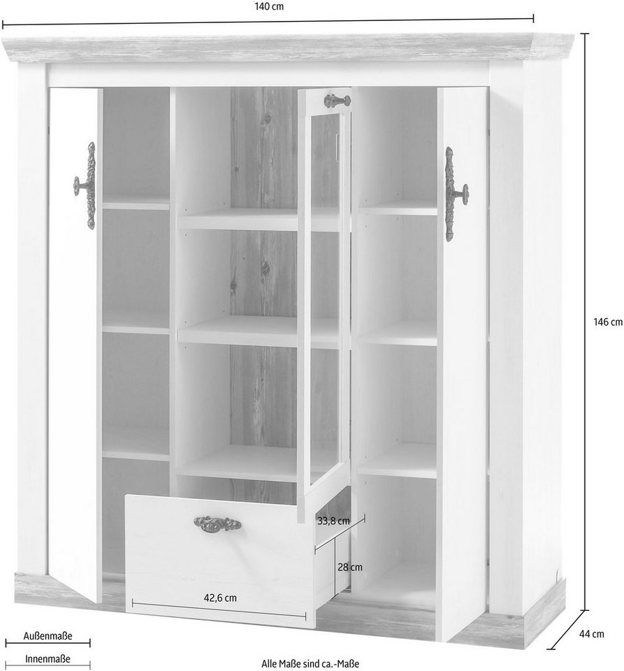 Home affaire Highboard Florenz, im romantischen Landhaus-Look, Breite 140 cm – Bild 4 von 5