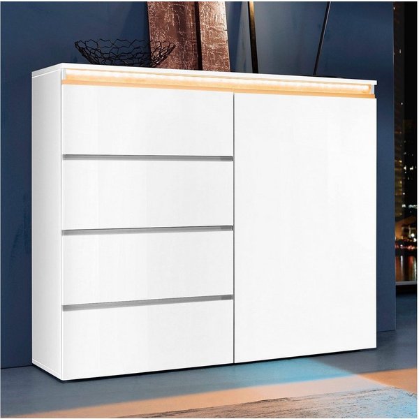 Home affaire Highboard Magic, Highboard, Hochschrank, Hochkommode, mit 4 Türen,8 Schubkästen,komplett Hochglanz lackiert, Breite 240cm