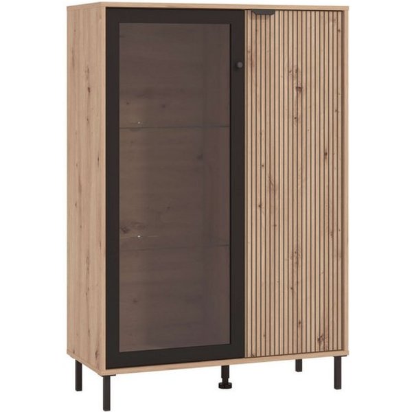 Home affaire Highboard Mayenne Sideboard, Stauraumschrank, Anrichte, Hochschrank, Breite 93cm, Holztür mit Rillen-Optik, Glastür, Modernes Design
