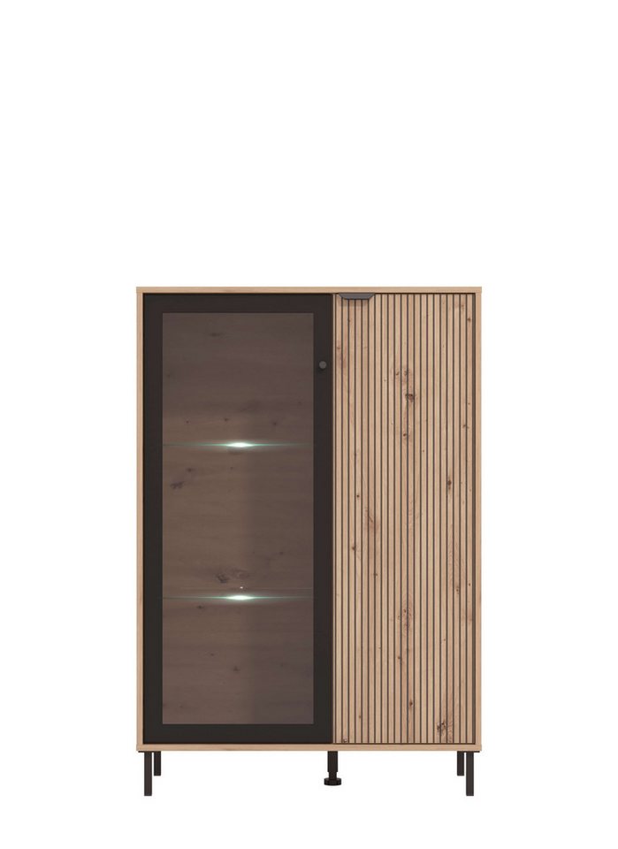 Home affaire Highboard Mayenne Sideboard, Stauraumschrank, Anrichte, Hochschrank, Breite 93cm, Holztür mit Rillen-Optik, Glastür, Modernes Design – Bild 3 von 5