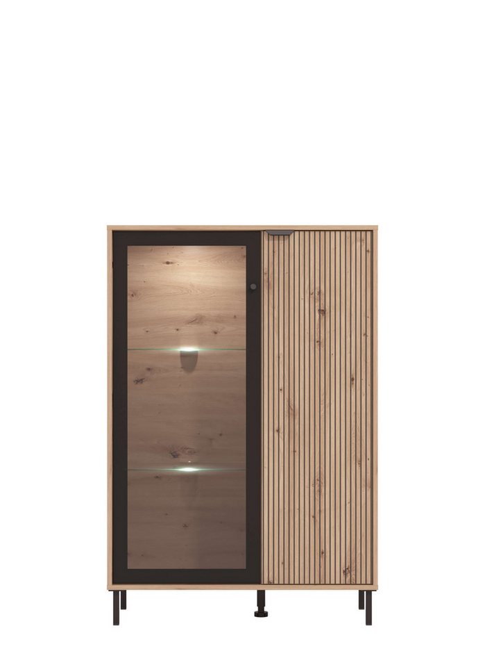 Home affaire Highboard Mayenne Sideboard, Stauraumschrank, Anrichte, Hochschrank, Breite 93cm, Holztür mit Rillen-Optik, Glastür, Modernes Design – Bild 4 von 5