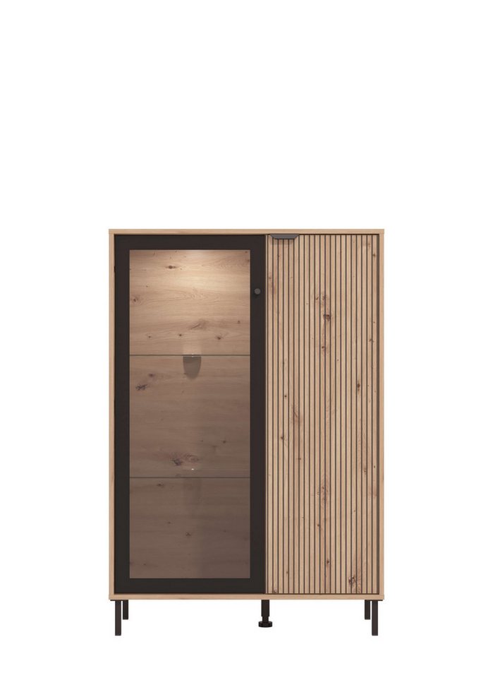 Home affaire Highboard Mayenne Sideboard, Stauraumschrank, Anrichte, Hochschrank, Breite 93cm, Holztür mit Rillen-Optik, Glastür, Modernes Design – Bild 5 von 5