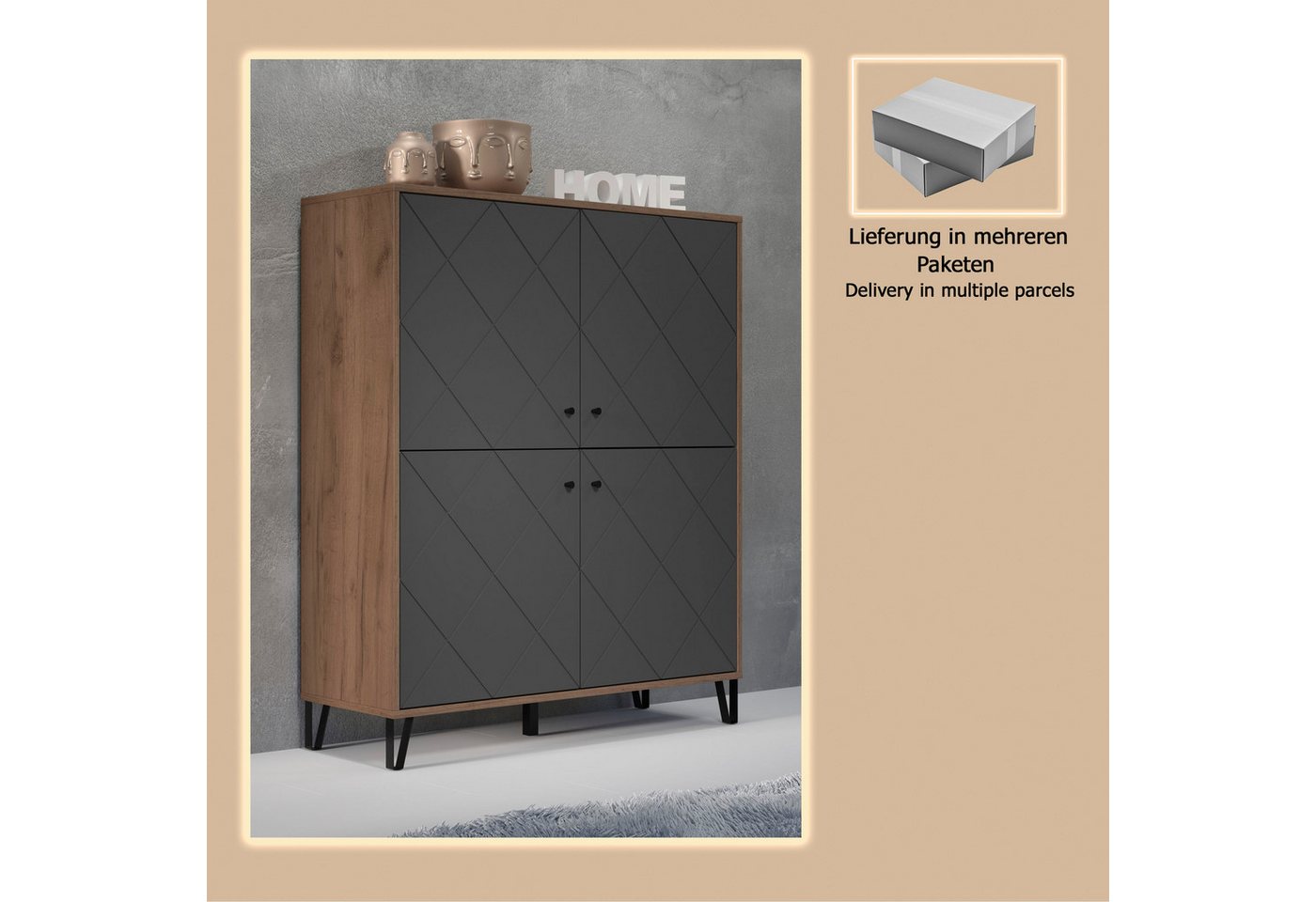 Home affaire Highboard Molveno (1 St), Highboard mit 4 Türen & Soft-Close - (B/T/H) 123/40/136 cm – Bild 5 von 5