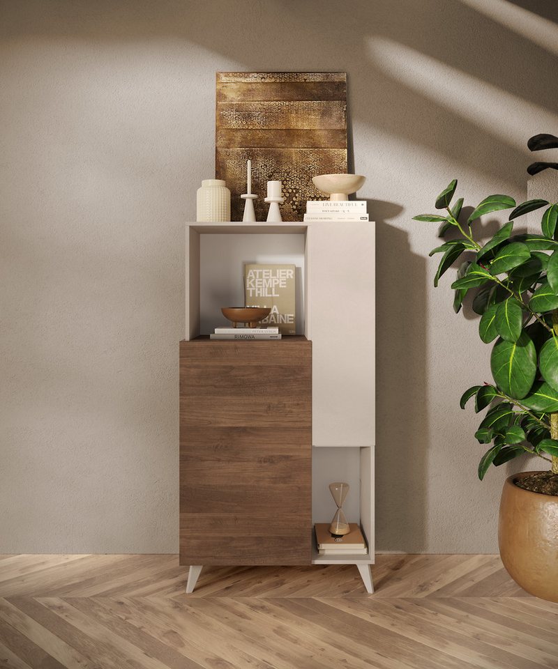 Home affaire Highboard Monaco Höhe 154 cm, Stauraumschrank mit 2 Türen (4 Fächer) und 2 offen, Hohe, schmale Kommode – sanftes Schließen, edles Design, viel Pla – Bild 2 von 5