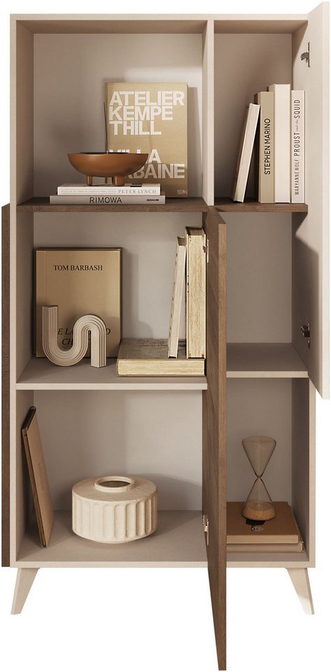 Home affaire Highboard Monaco Höhe 154 cm, Stauraumschrank mit 2 Türen (4 Fächer) und 2 offen, Hohe, schmale Kommode – sanftes Schließen, edles Design, viel Pla – Bild 3 von 5