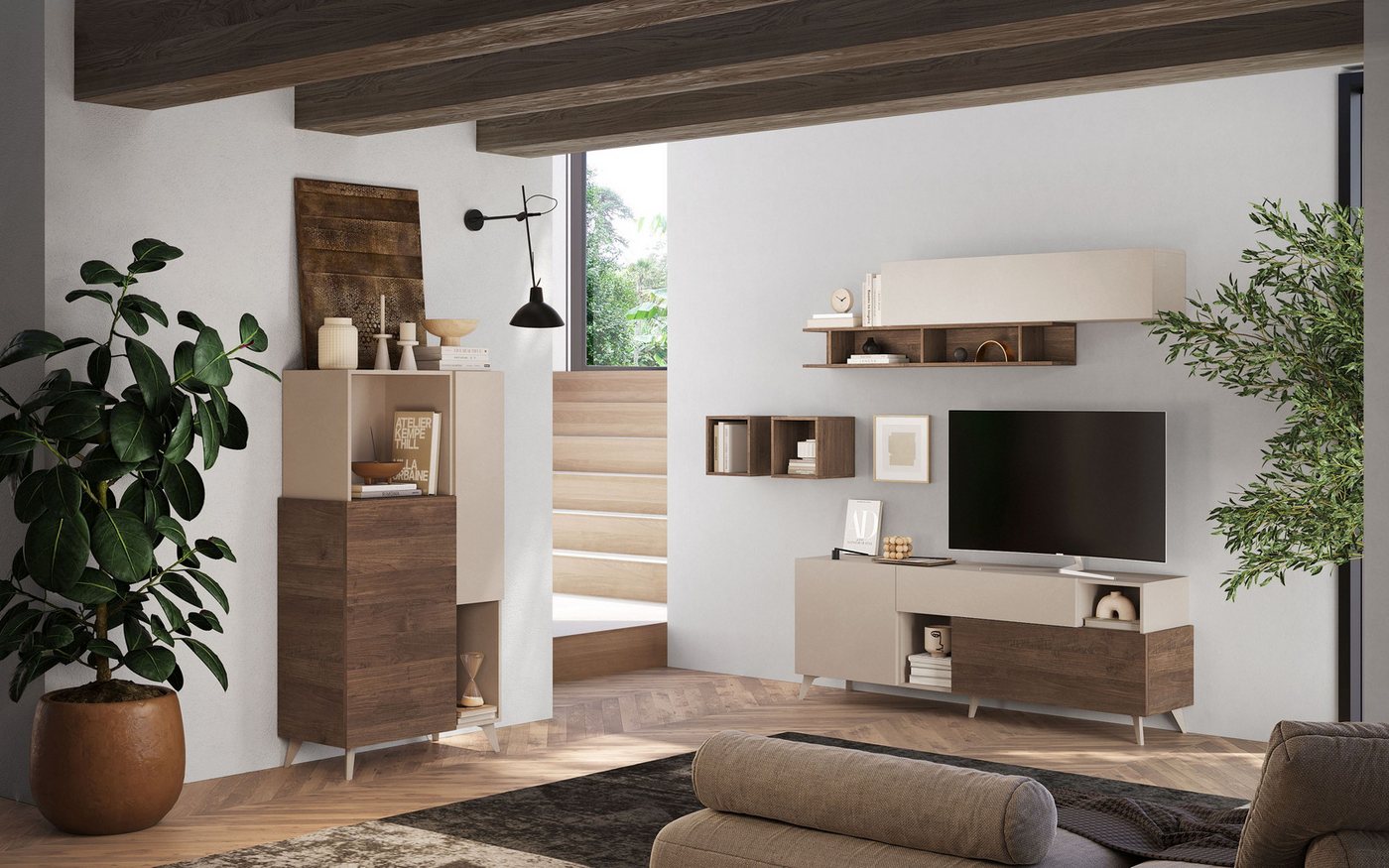 Home affaire Highboard Monaco Höhe 154 cm, Stauraumschrank mit 2 Türen (4 Fächer) und 2 offen, Hohe, schmale Kommode – sanftes Schließen, edles Design, viel Pla – Bild 5 von 5