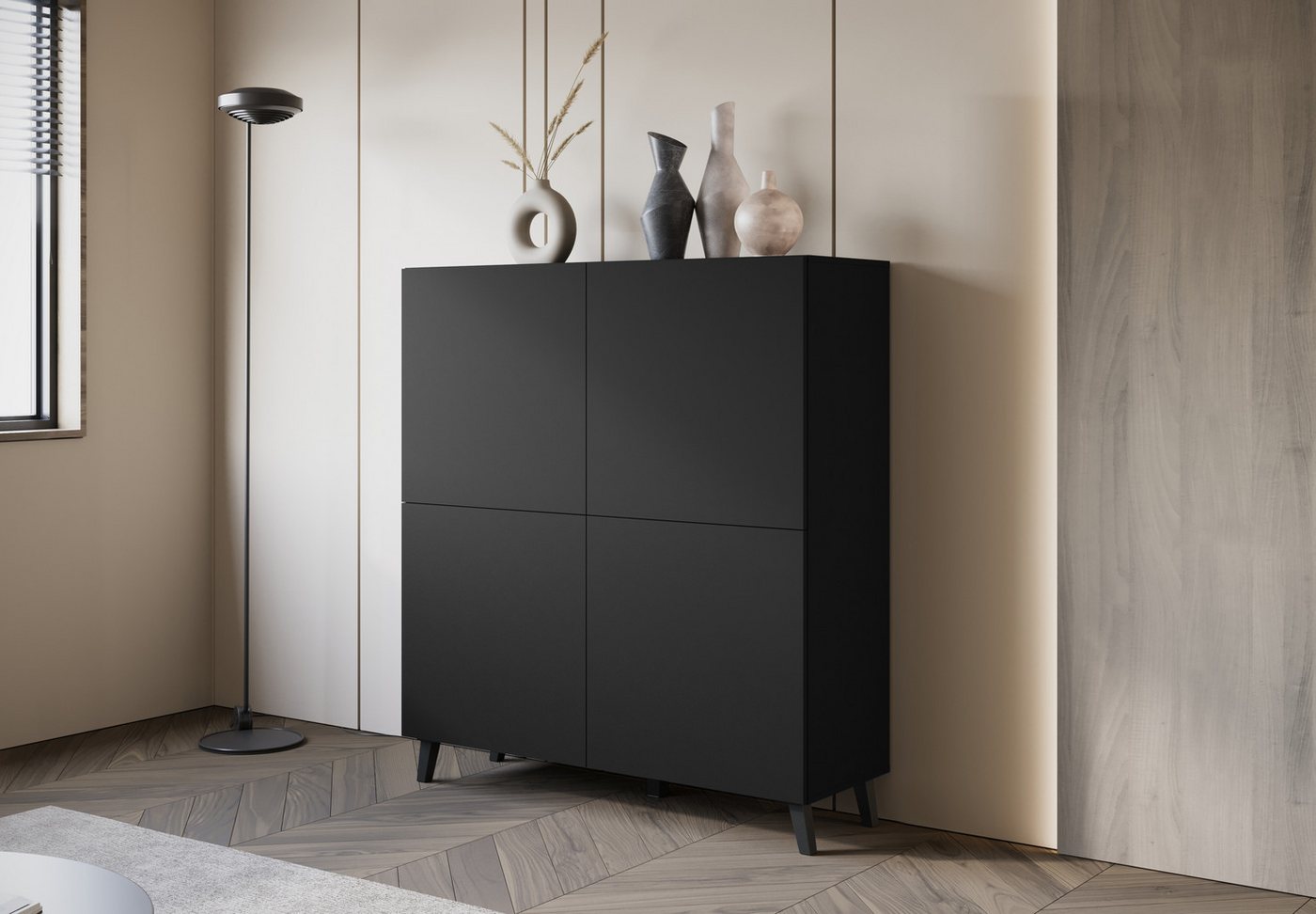 Home affaire Highboard HIGHBOARD PHUKET II, Stilvolle, grifflose Hochkommode, Breite 120cm, Mit 4 Türen und 8 Fächern und höhenverstellbaren Einlegeböden – Bild 5 von 5