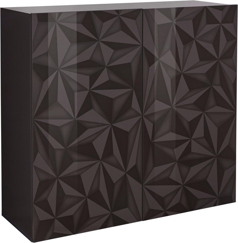 Home affaire Highboard Prisma Höhe 111 cm, Breite 121 cm, Kommode 2 Türen, Hochkommode, Front mit elegantem Siebdruck, grifflos, viel Stauraum – Bild 3 von 5