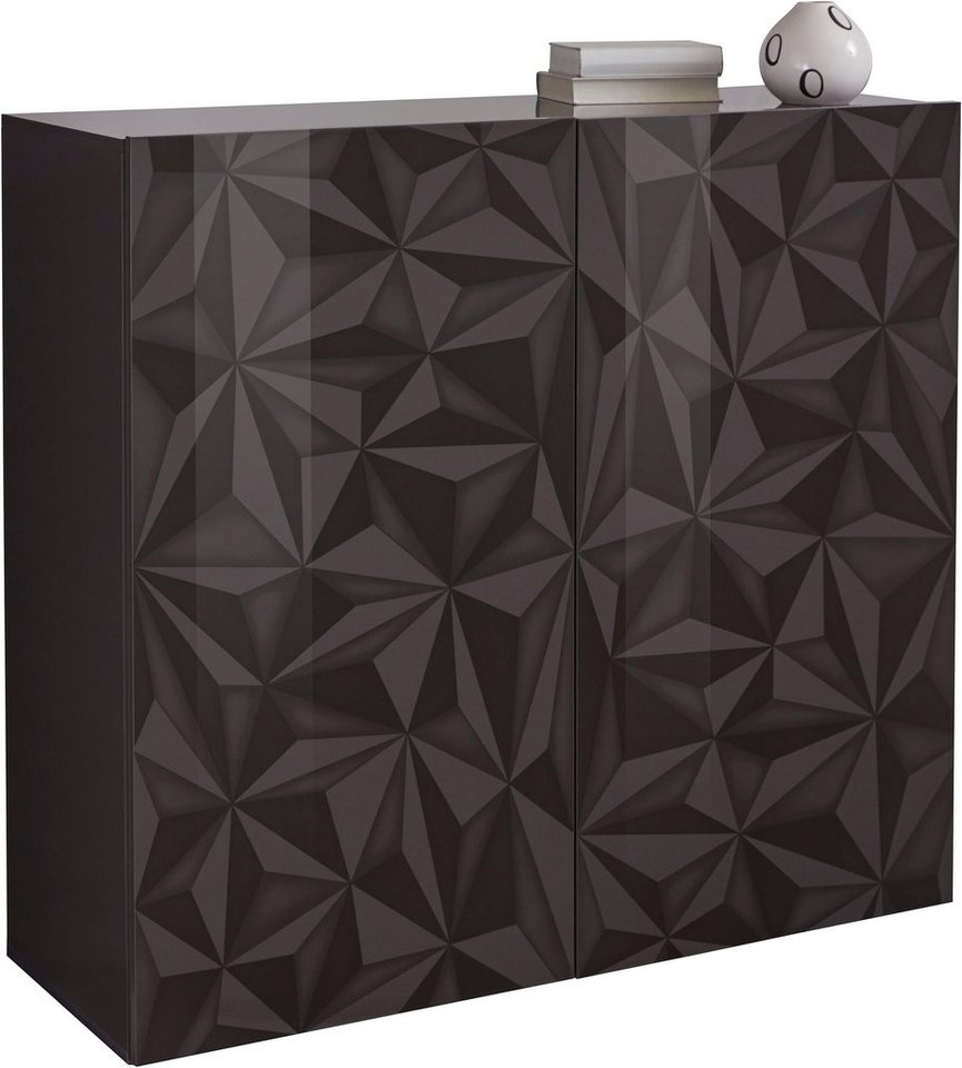 Home affaire Highboard Prisma Höhe 111 cm, Breite 121 cm, Kommode 2 Türen, Hochkommode, Front mit elegantem Siebdruck, grifflos, viel Stauraum – Bild 4 von 5