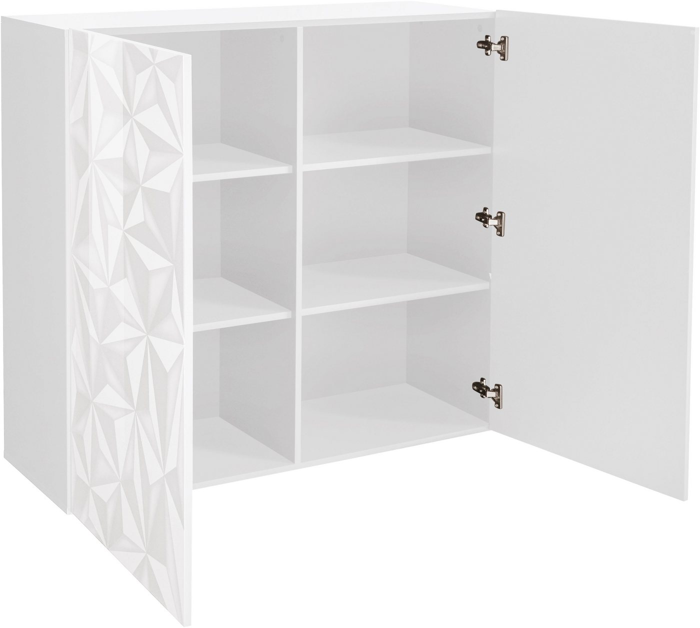 Home affaire Highboard Prisma Höhe 111 cm, Breite 121 cm, Kommode 2 Türen, Hochkommode, Front mit elegantem Siebdruck, grifflos, viel Stauraum – Bild 3 von 5