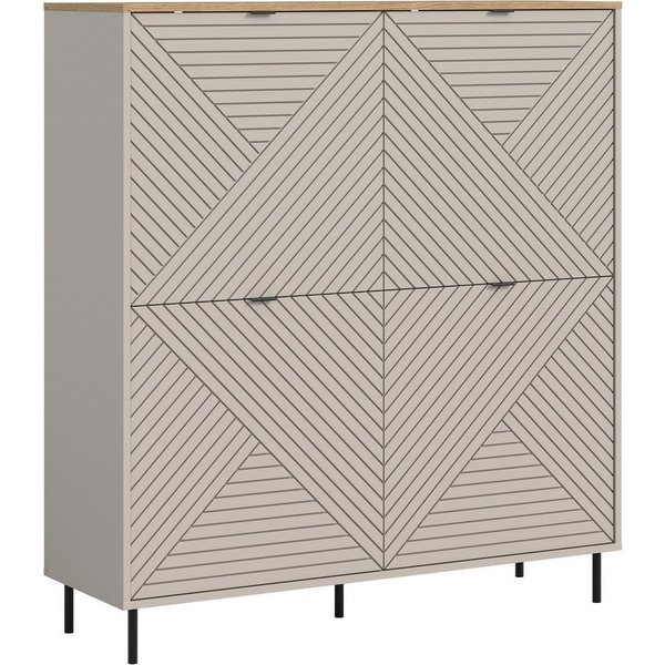 Home affaire Highboard RAITA, Höhe 135 cm, Front mit Desgin-Fräsung, 4 Türen, viel Stauraum (moderne Farbkombi, individuell einsetzbar, Griffe & Füße aus Metall