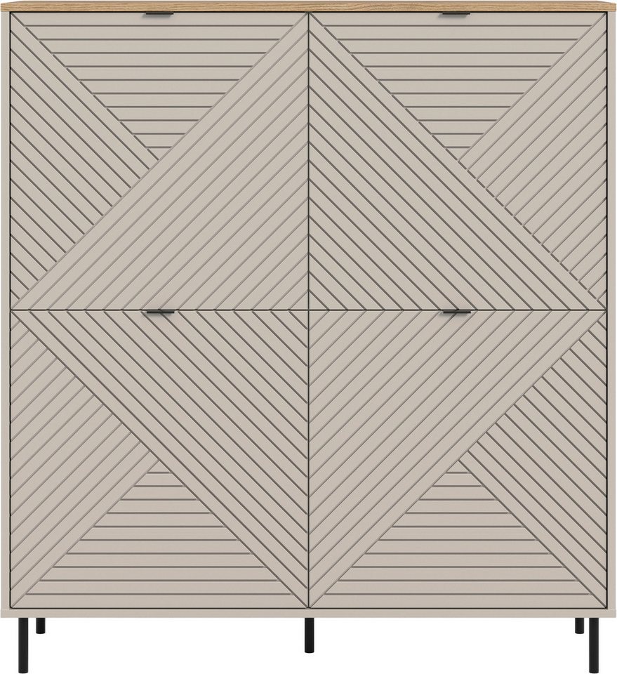 Home affaire Highboard RAITA, Höhe 135 cm, Front mit Desgin-Fräsung, 4 Türen, viel Stauraum (moderne Farbkombi, individuell einsetzbar, Griffe & Füße aus Metall – Bild 3 von 5