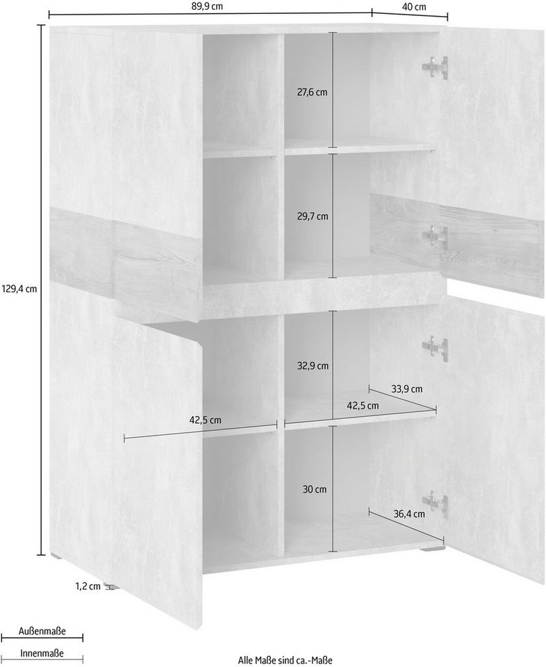 Home affaire Highboard Rimini, Höhe 129 cm – Bild 5 von 5