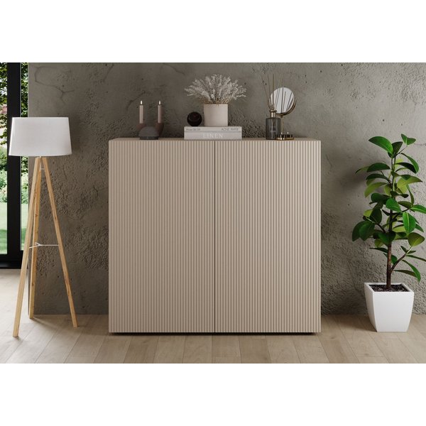 Home affaire Highboard Rio, Höhe 111 cm, Breite 120 cm, Stauraumschrank, Kommode, 2 Türen, geriffelte MDF-Fronten, modern u. elegant, viel Stauraum