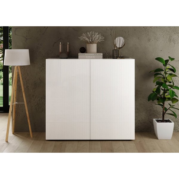 Home affaire Highboard Rio, Höhe 111 cm, Breite 120 cm, Stauraumschrank, Kommode, 2 Türen, geriffelte MDF-Fronten, modern u. elegant, viel Stauraum