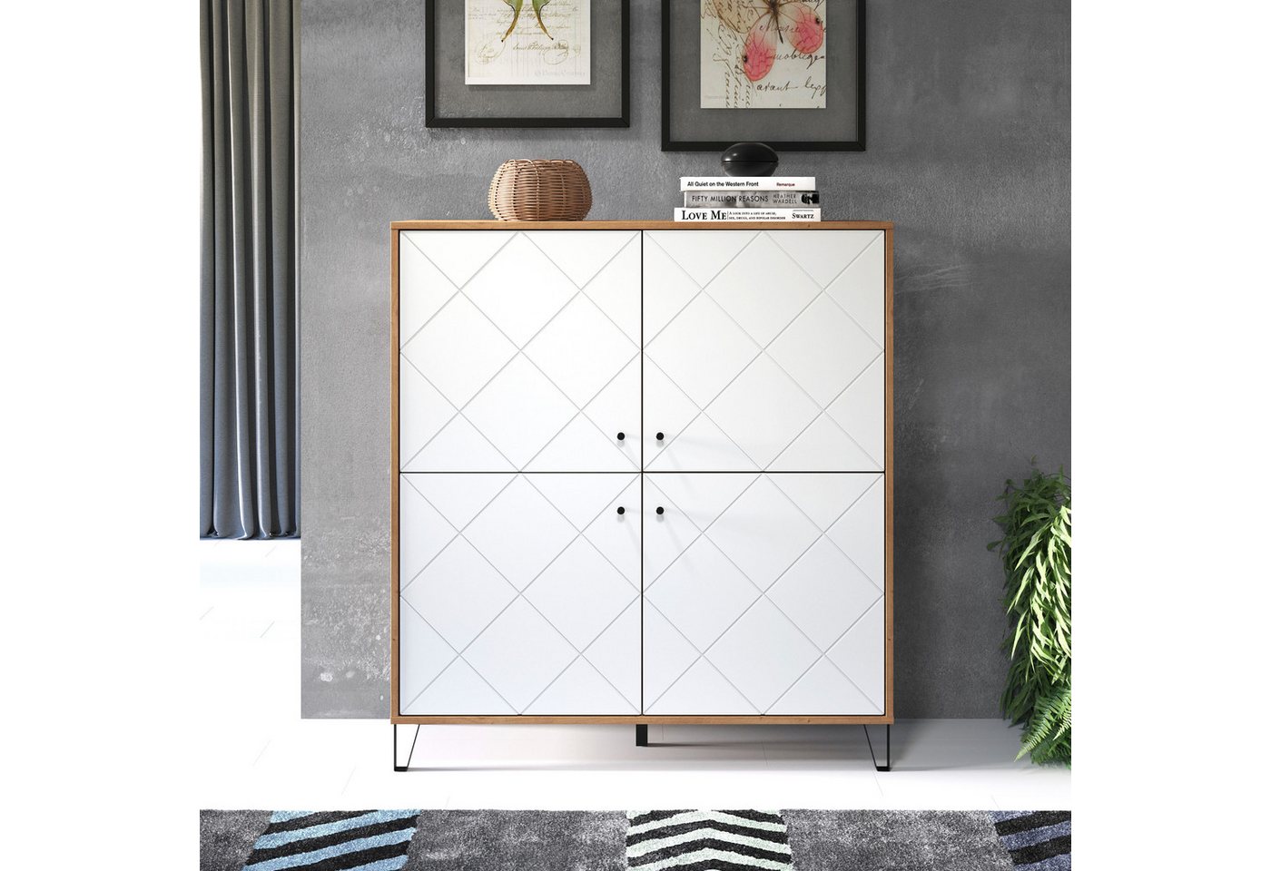 Home affaire Highboard Tarragona, Highboard mit 4 Türen & Soft-Close - (B/T/H) 123/40/136 cm – Bild 2 von 5