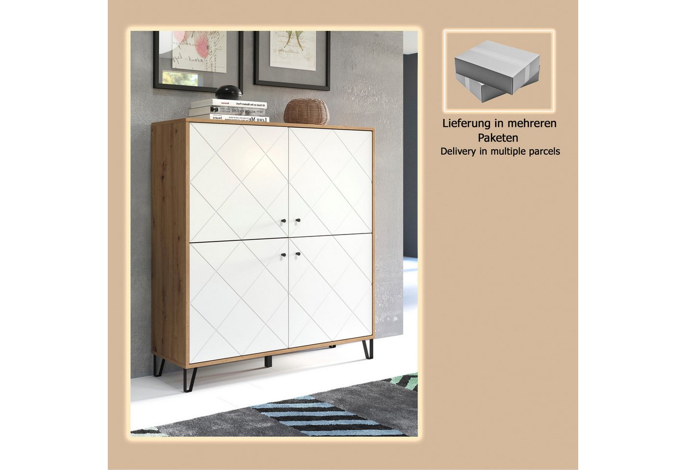 Home affaire Highboard Tarragona, Highboard mit 4 Türen & Soft-Close - (B/T/H) 123/40/136 cm – Bild 5 von 5