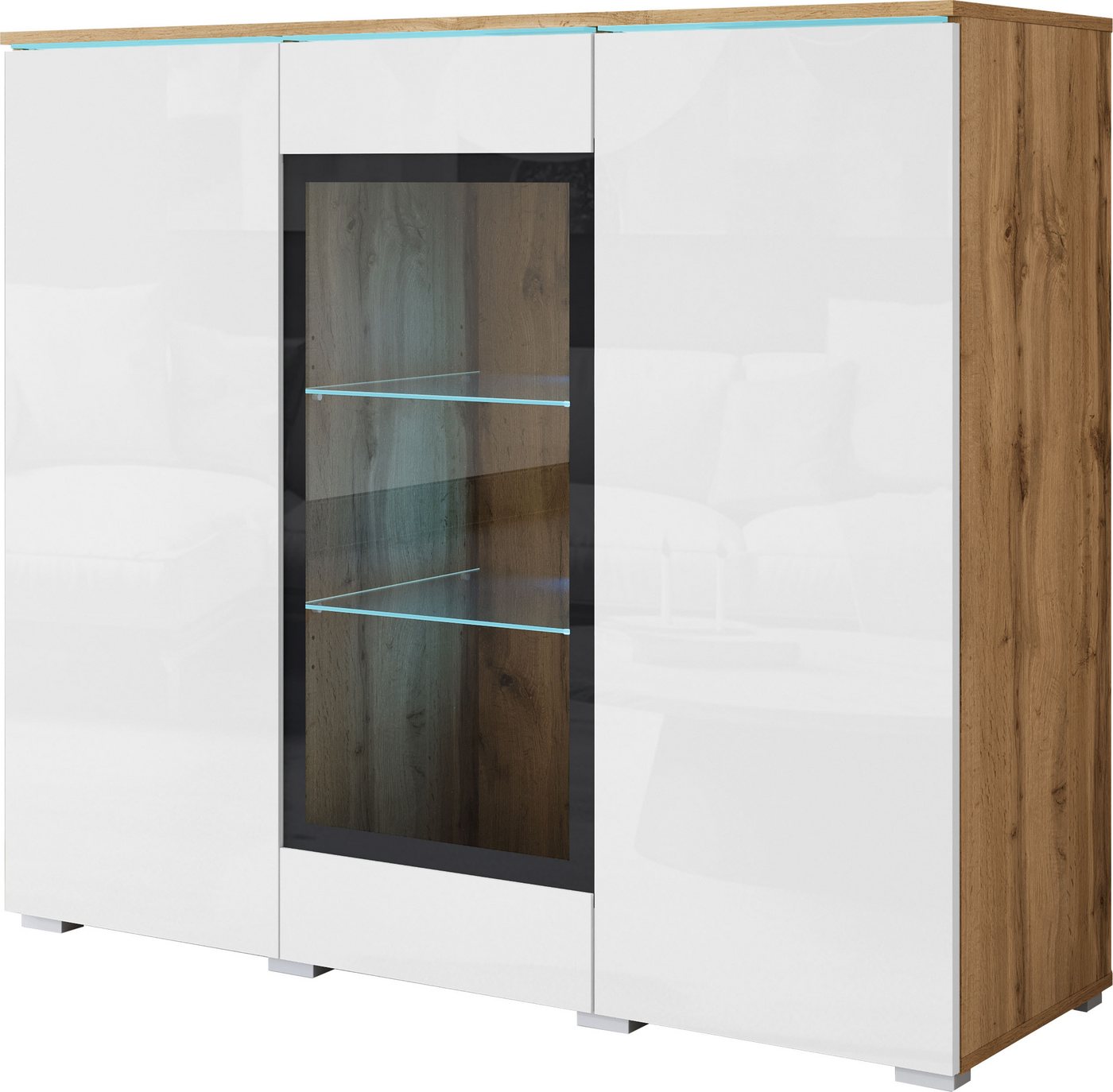 Home affaire Highboard Vera, Highboard mit 4 Türen, 9 Fächern, verglasten Türen – Bild 2 von 5