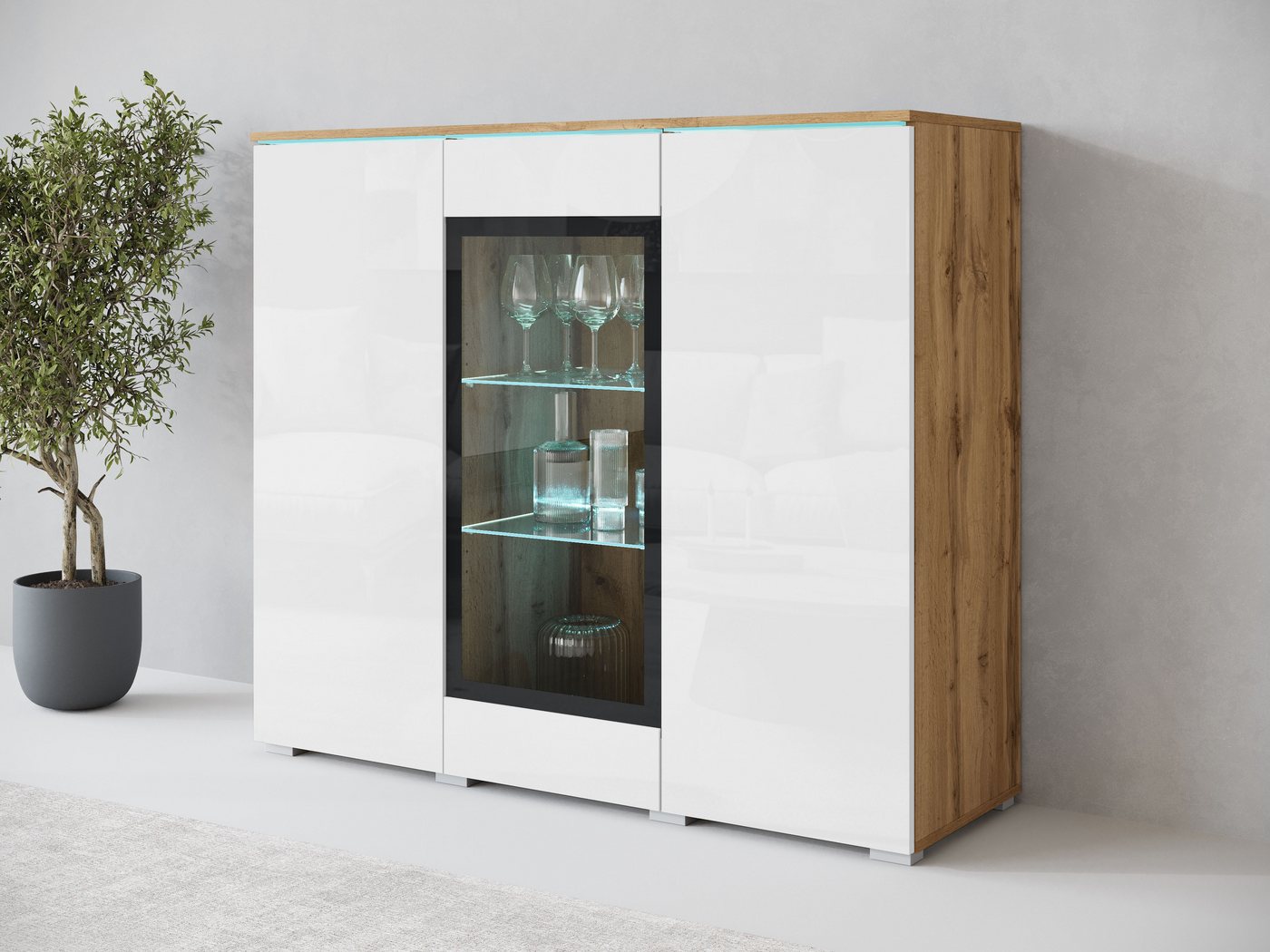 Home affaire Highboard Vera, Highboard mit 4 Türen, 9 Fächern, verglasten Türen – Bild 5 von 5