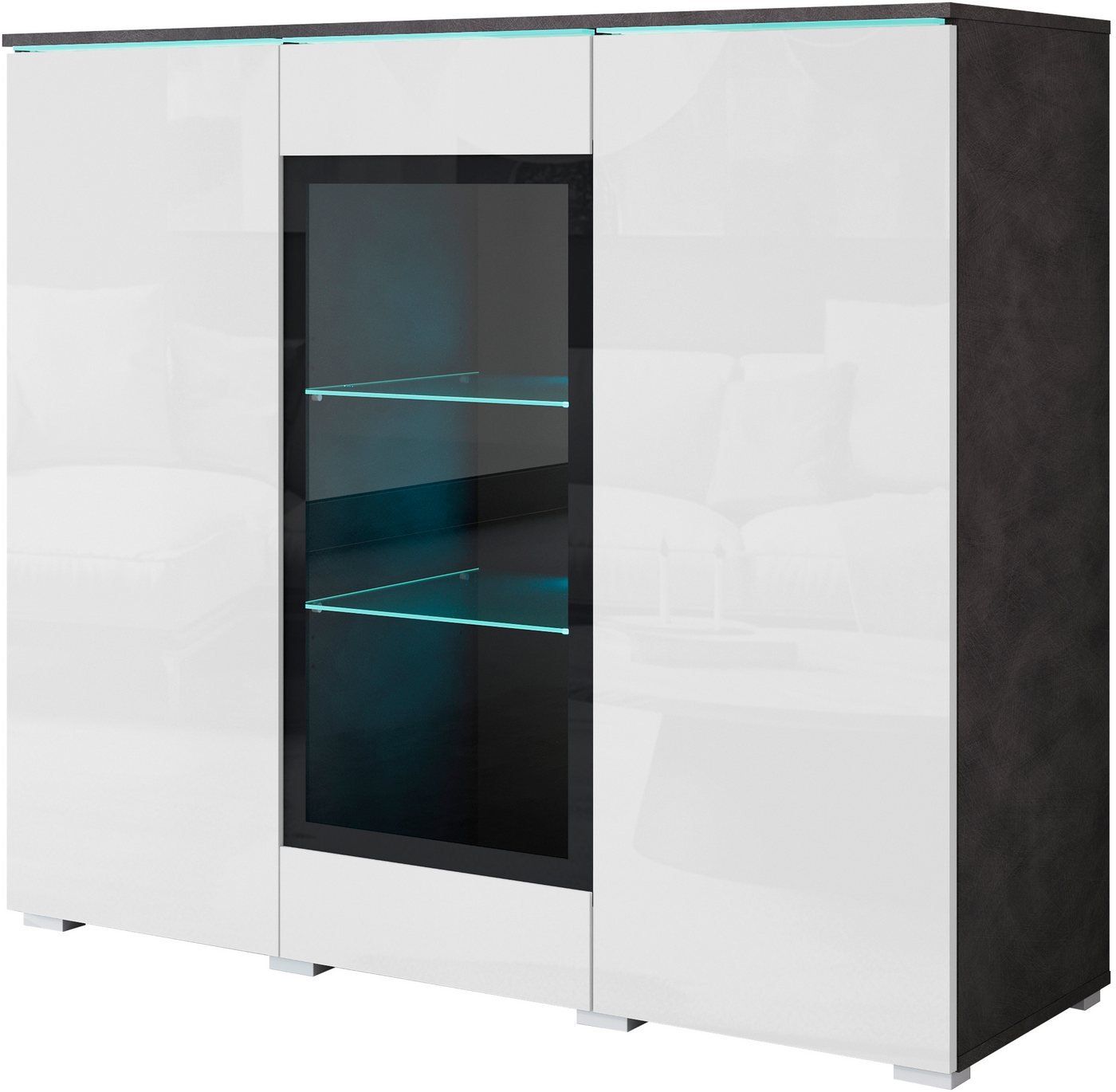 Home affaire Highboard Vera, Highboard mit 4 Türen, 9 Fächern, verglasten Türen – Bild 2 von 5