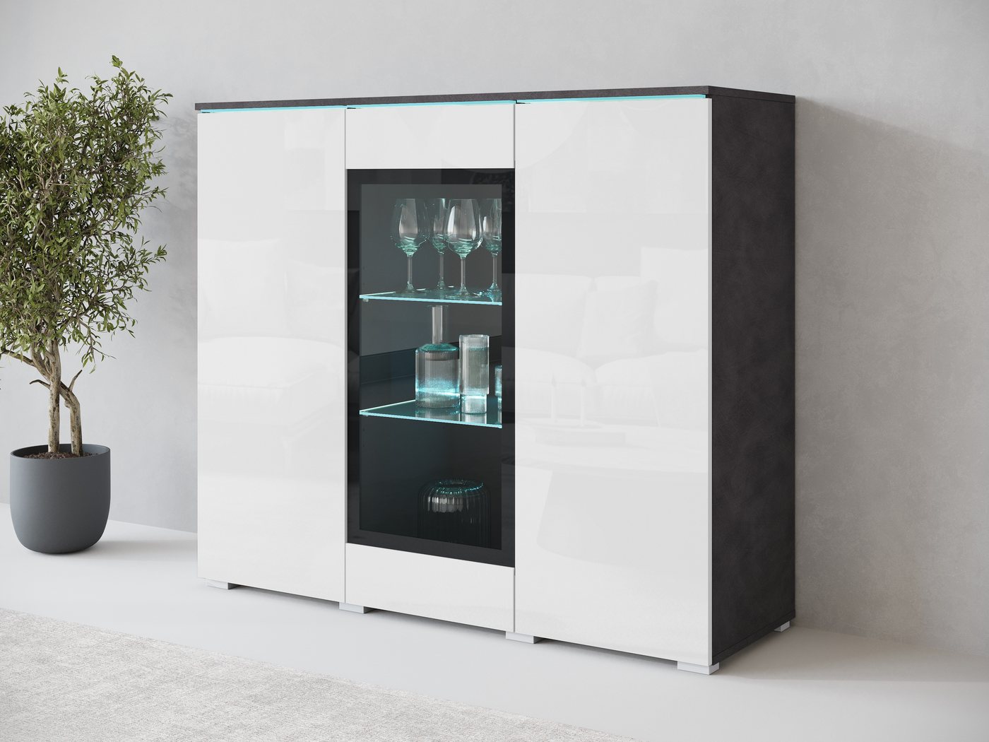Home affaire Highboard Vera, Highboard mit 4 Türen, 9 Fächern, verglasten Türen – Bild 5 von 5