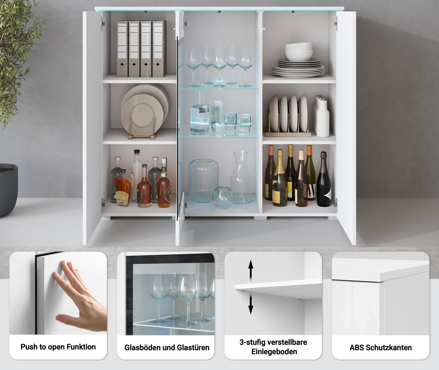 Home affaire Highboard Vera, Highboard mit 4 Türen, 9 Fächern, verglasten Türen – Bild 3 von 5